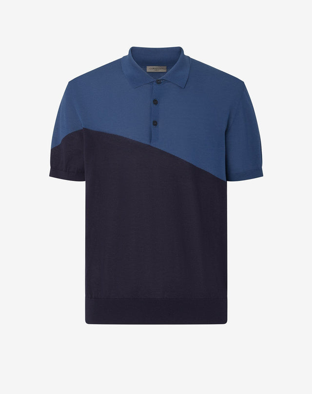 Polo con bottoni blu/blu chiaro in ice cotton