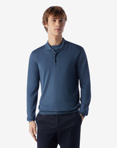 Polo Con Bottoni Color Ottanio In Lana Ultrafine
