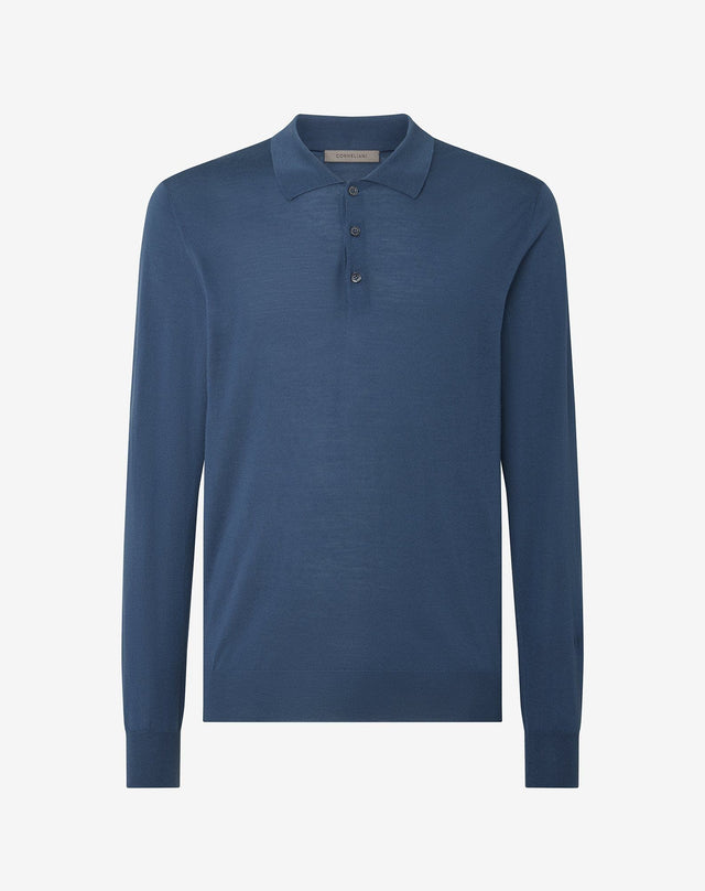 Polo con bottoni color ottanio in lana ultrafine
