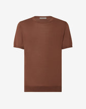 Sweater girocollo terra bruciata in pura seta
