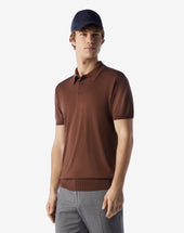 Polo Con Bottoni Color Terra Bruciata In Pura Seta