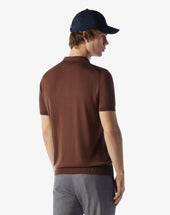 Polo Con Bottoni Color Terra Bruciata In Pura Seta