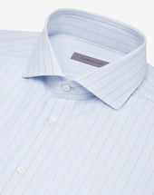 Shirt Con Riga Azzurra E Marrone In Cotone