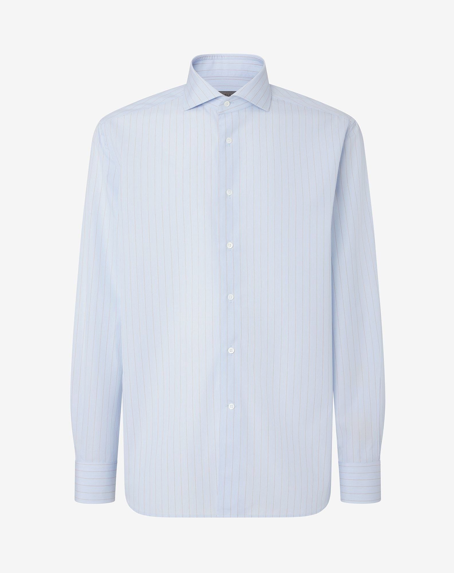 Shirt Con Riga Azzurra E Marrone In Cotone