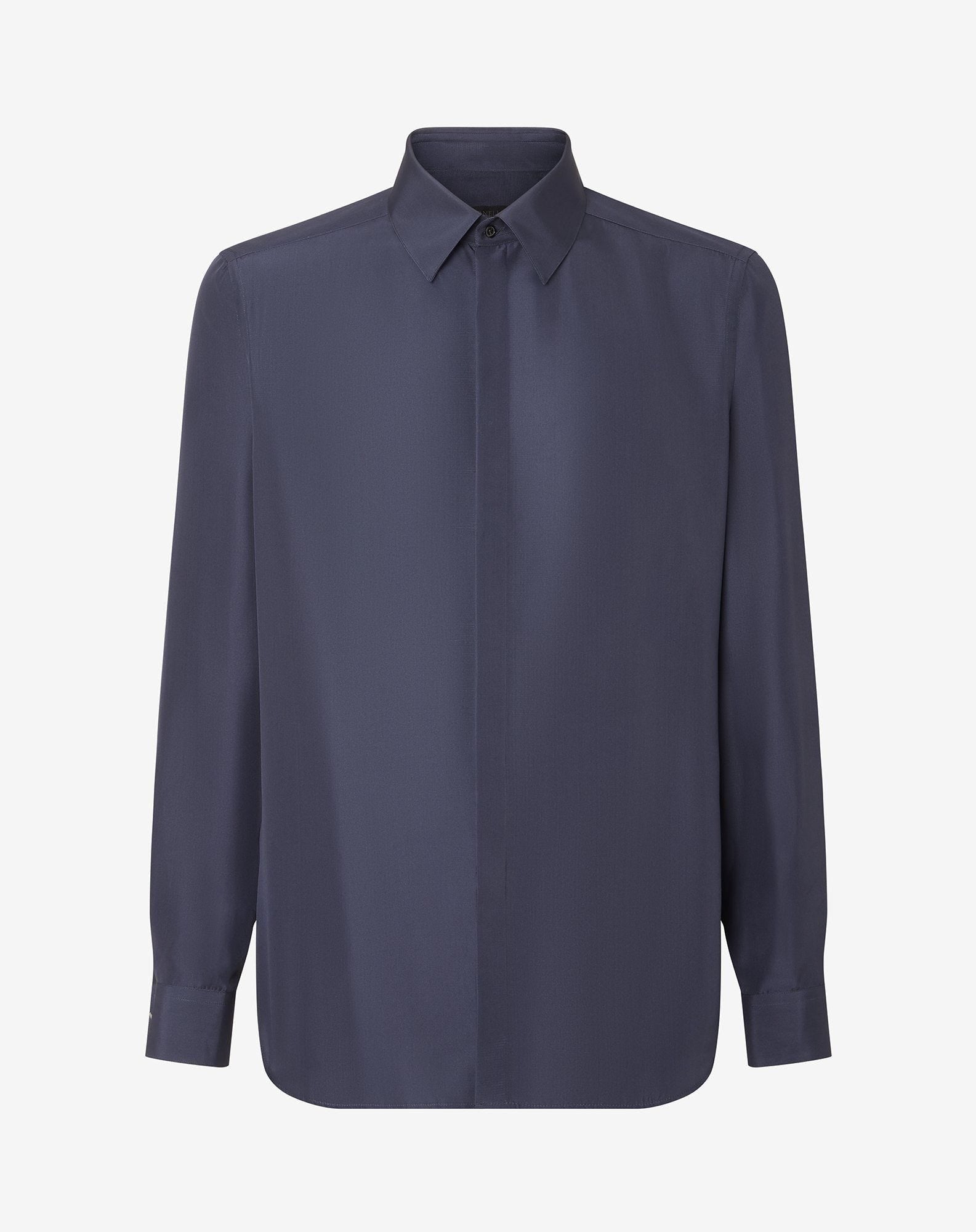 Shirt Navy In Seta