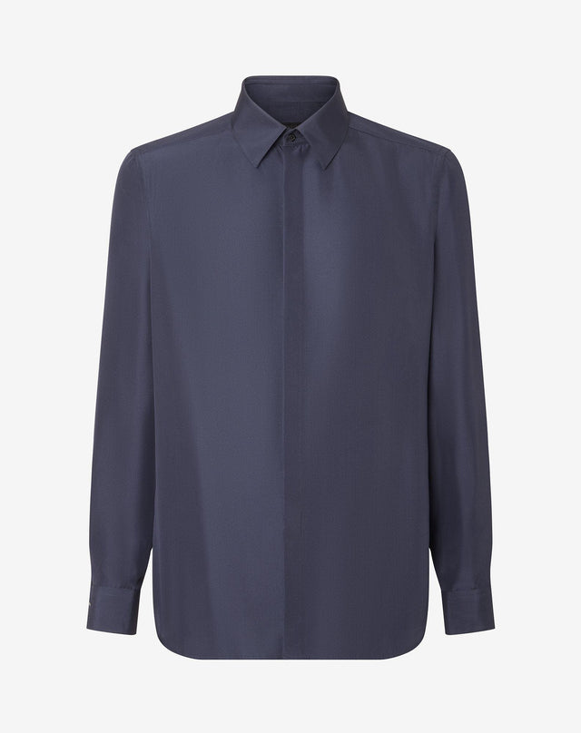 Shirt Navy In Seta