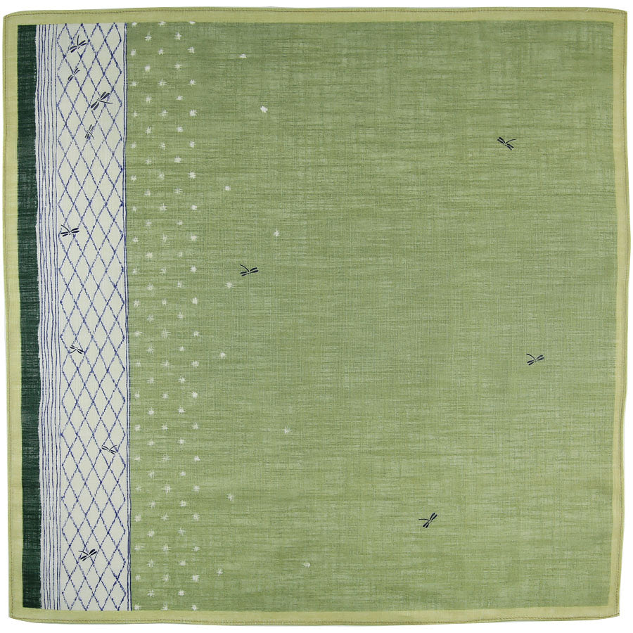 Dragonfly Motif Cotton Handkerchief Green