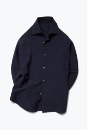 Spread Collar Shirt (Navy Wool Seersucker)
