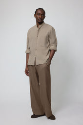 Band Collar Shirt Brushed Silk Cotton Linen