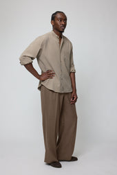 Band Collar Shirt Brushed Silk Cotton Linen