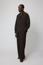Band Collar Shirt Wool Seersucker