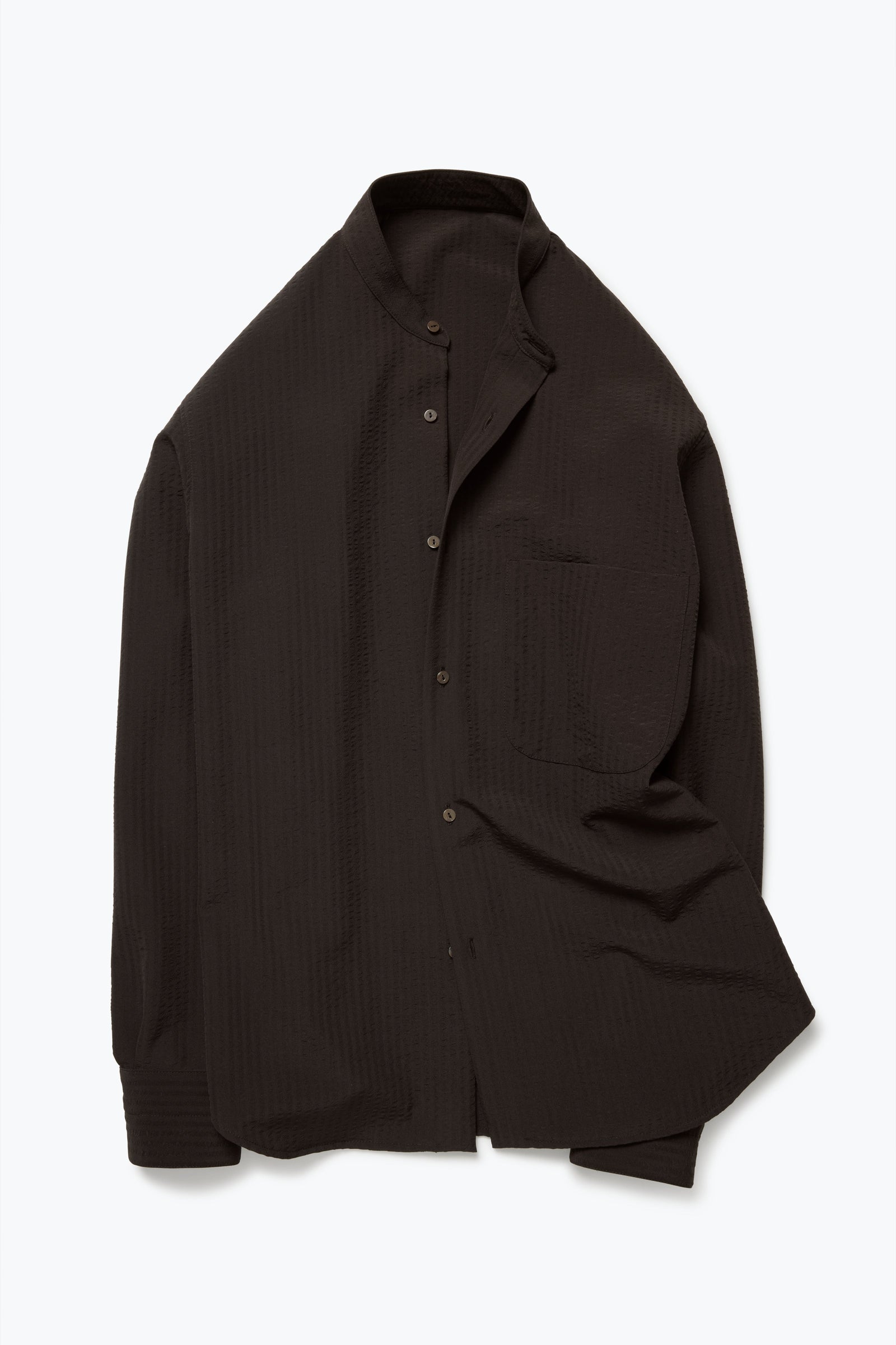 Band Collar Shirt Wool Seersucker