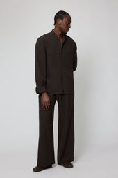 Band Collar Shirt Wool Seersucker