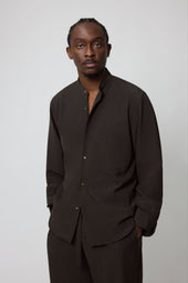 Band Collar Shirt Wool Seersucker