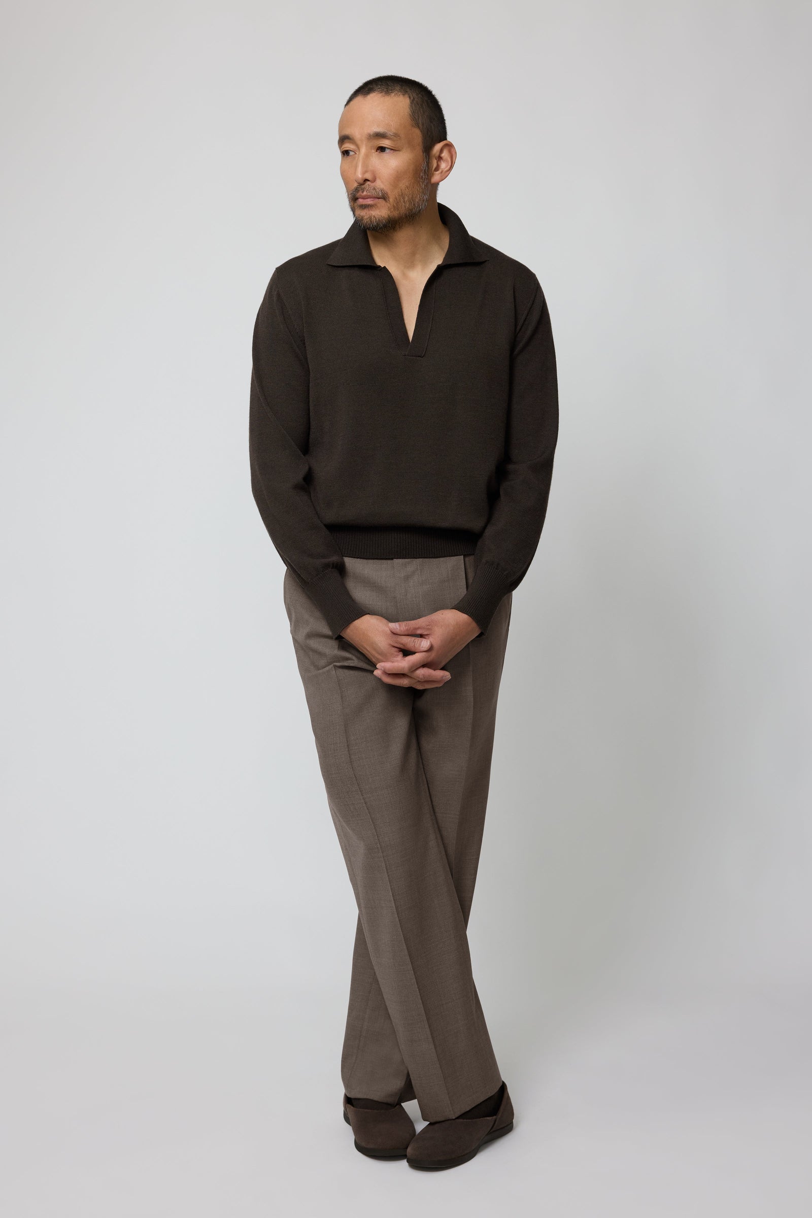 Long Sleeve Polo Wool Silk