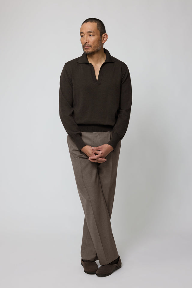 Long Sleeve Polo (Chocolate Wool Silk)