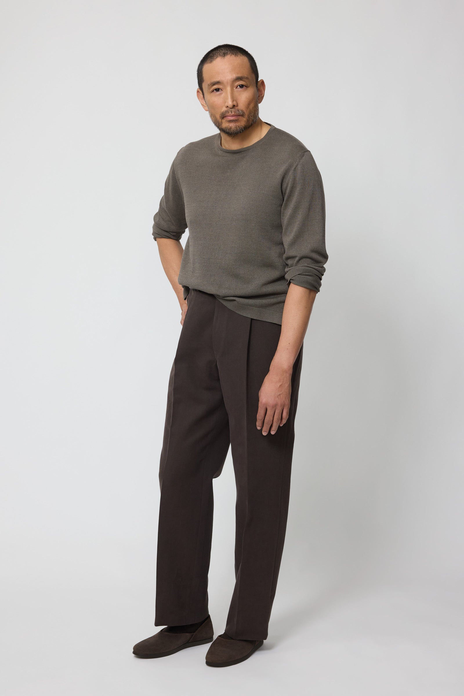 Single Pleat Trouser Panama Weave Cotton