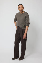 Single Pleat Trouser (Chocolate Panama Weave Cotton)