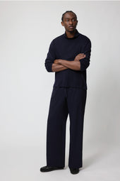 Drawstring Trouser (Navy Wool Seersucker)