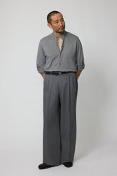 Double Pleat Trouser (Grey Naturally Dyed Wool Twill)