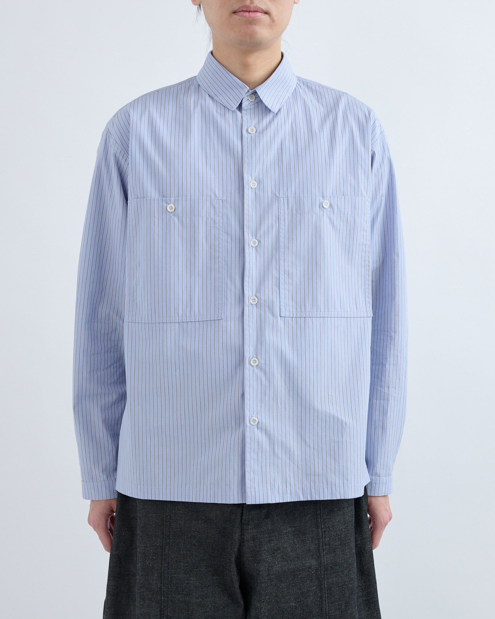 AW26 Grange Shirt - Blue/Brown Stripe