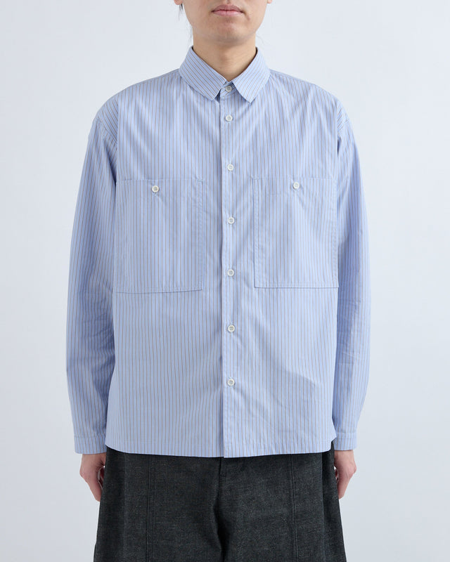 AW26 Grange Shirt - Blue/Brown Stripe