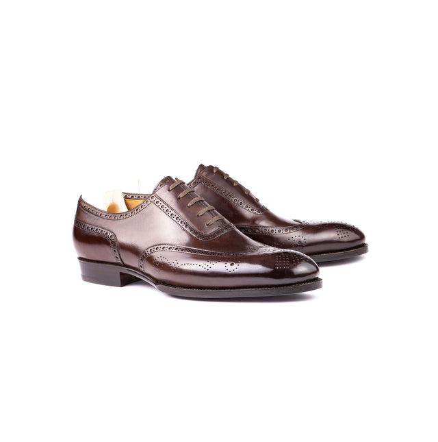 Long wing full brogue Oxford in Espresso dark brown Crust calf