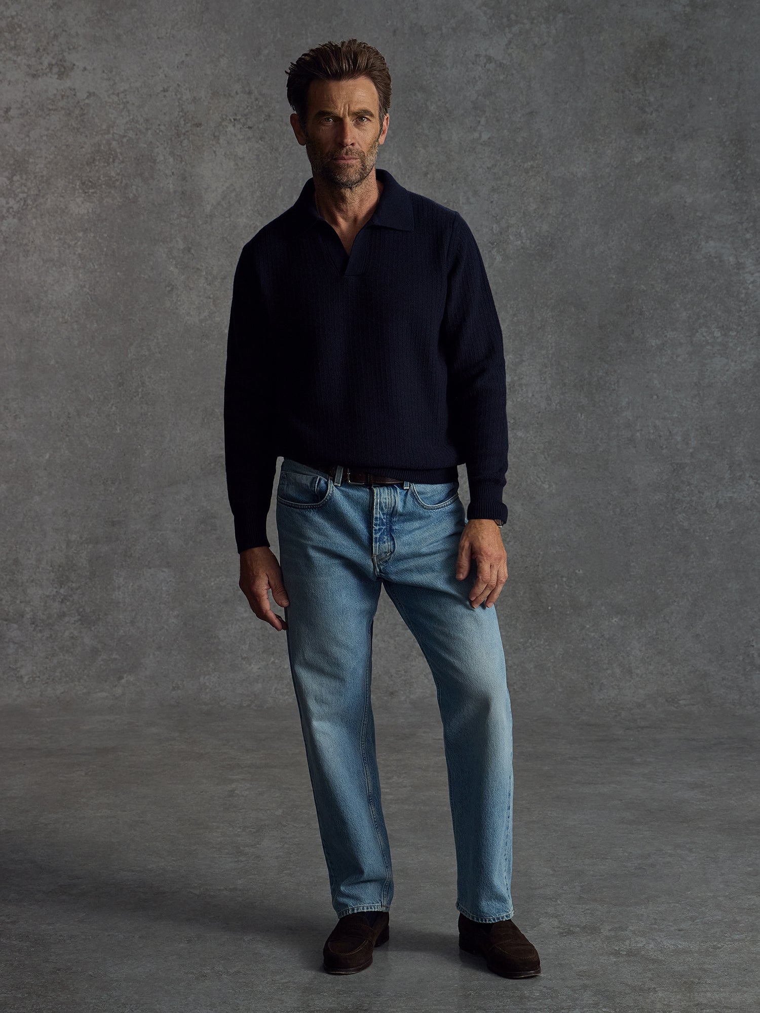 The Open Collar Cashmere Jumper Ink