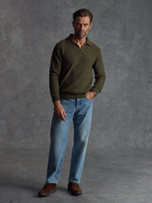 The Open Collar Cashmere Jumper - Dark Olive