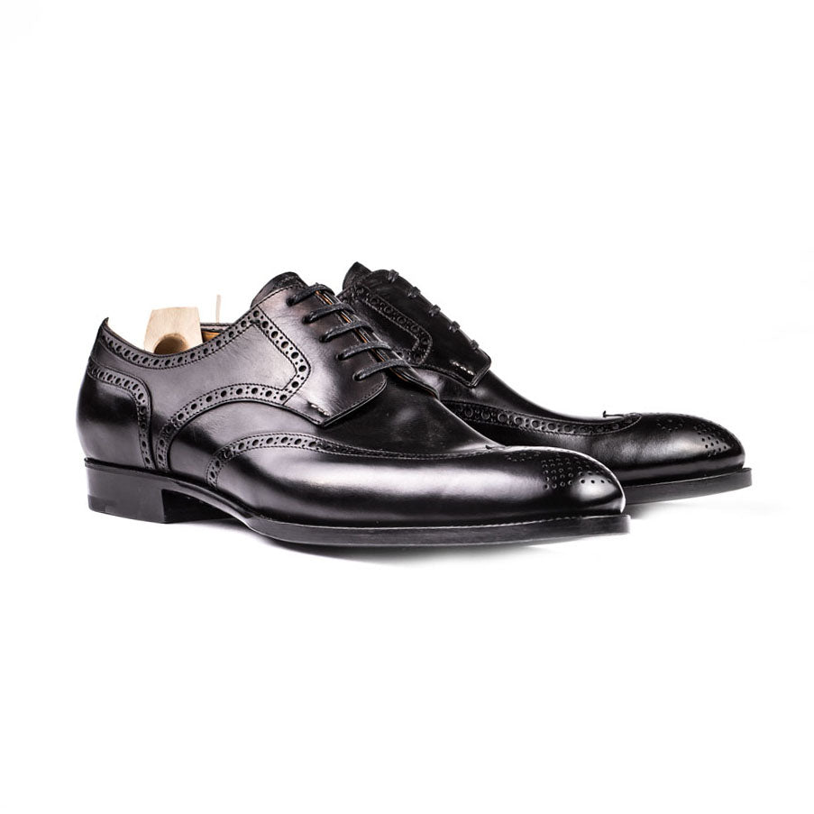 Long Wing Full Brogue Derby In Crust Calf Leather
