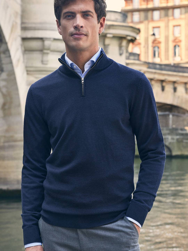 Blue Merino Zipper