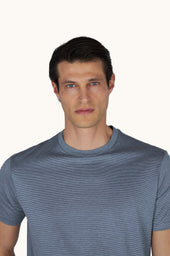 Silk And Cotton T Shirt With Micro Stripe Pattern