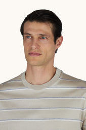 Double Mercerised Cotton Jersey T Shirt With Stripe Pattern