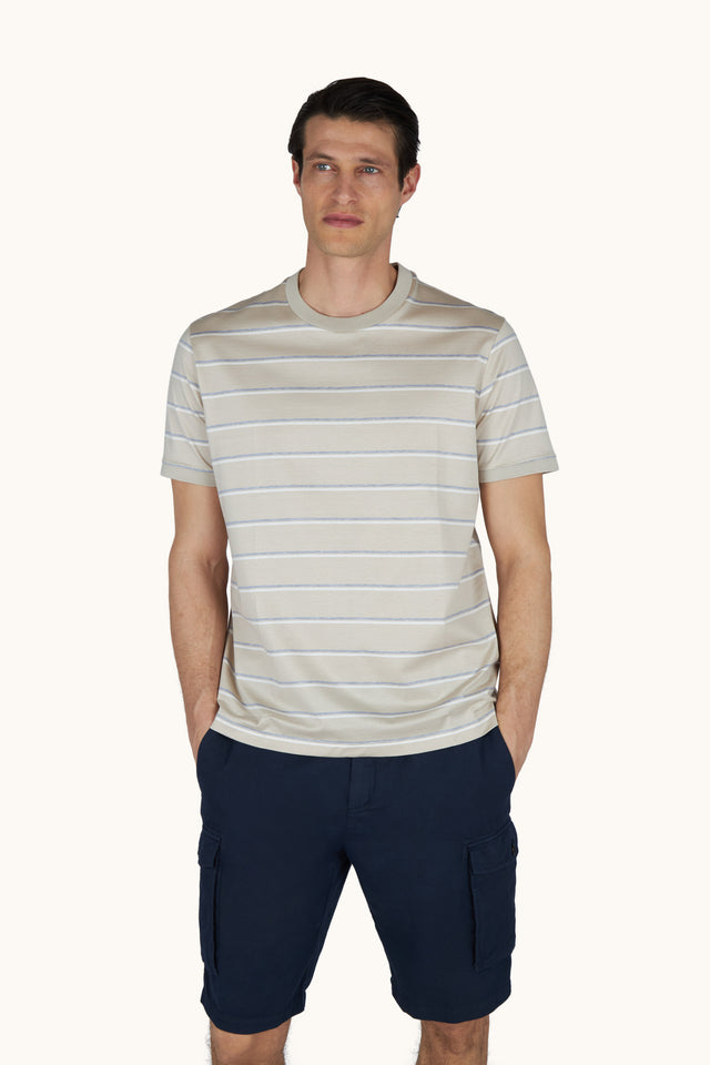Double mercerised cotton jersey T-Shirt with stripe pattern