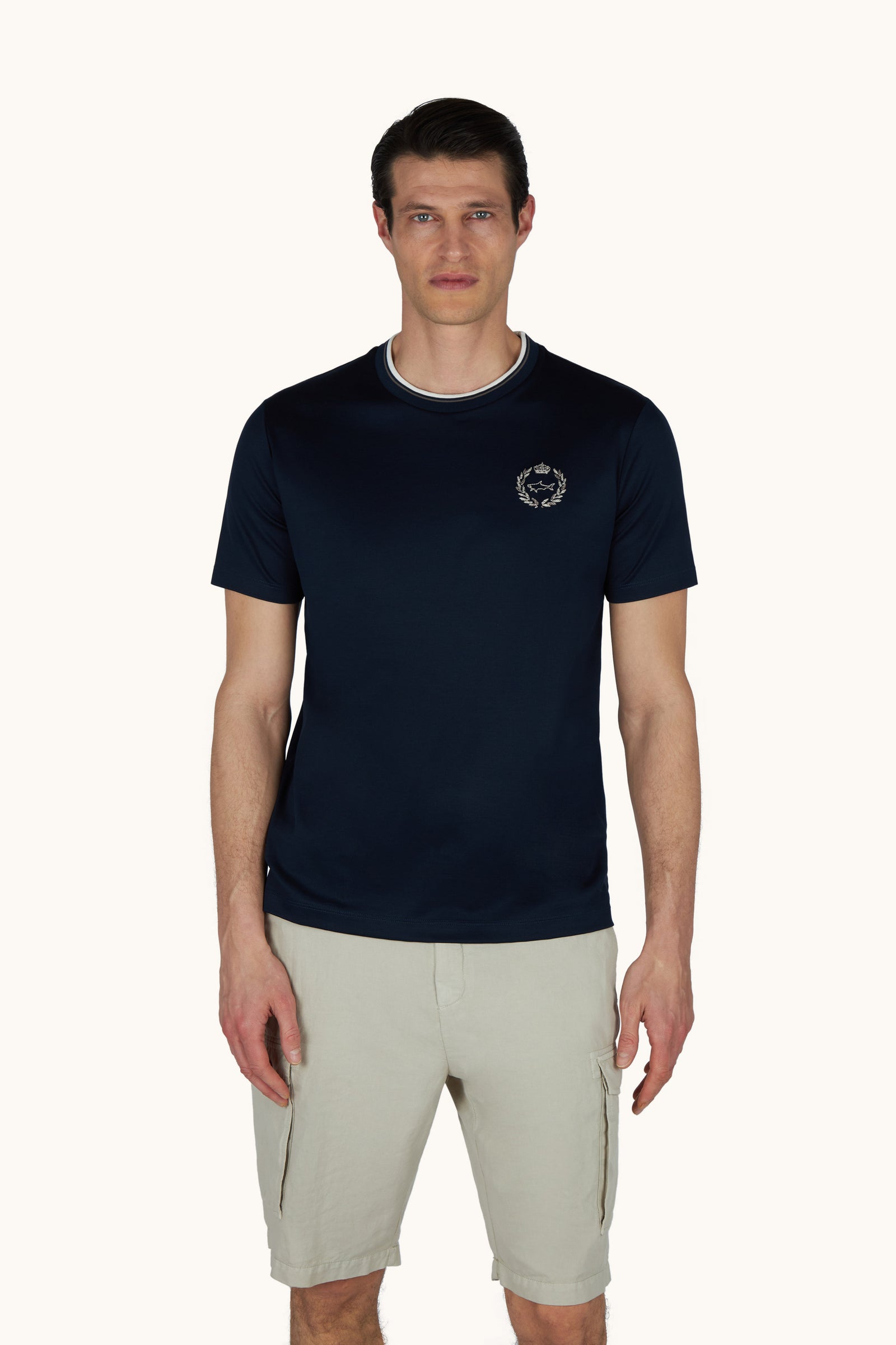Aqua Touch Cotton T Shirt With Heraldic Embroidery