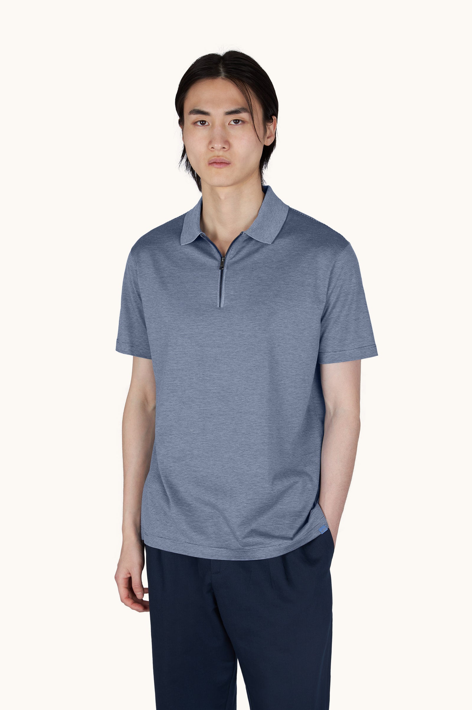 Silk And Cotton Zip Polo