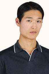 Open Collar Polo In Cotton And Silk