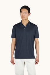 Open collar polo in cotton and silk
