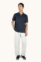 Open Collar Polo In Cotton And Silk