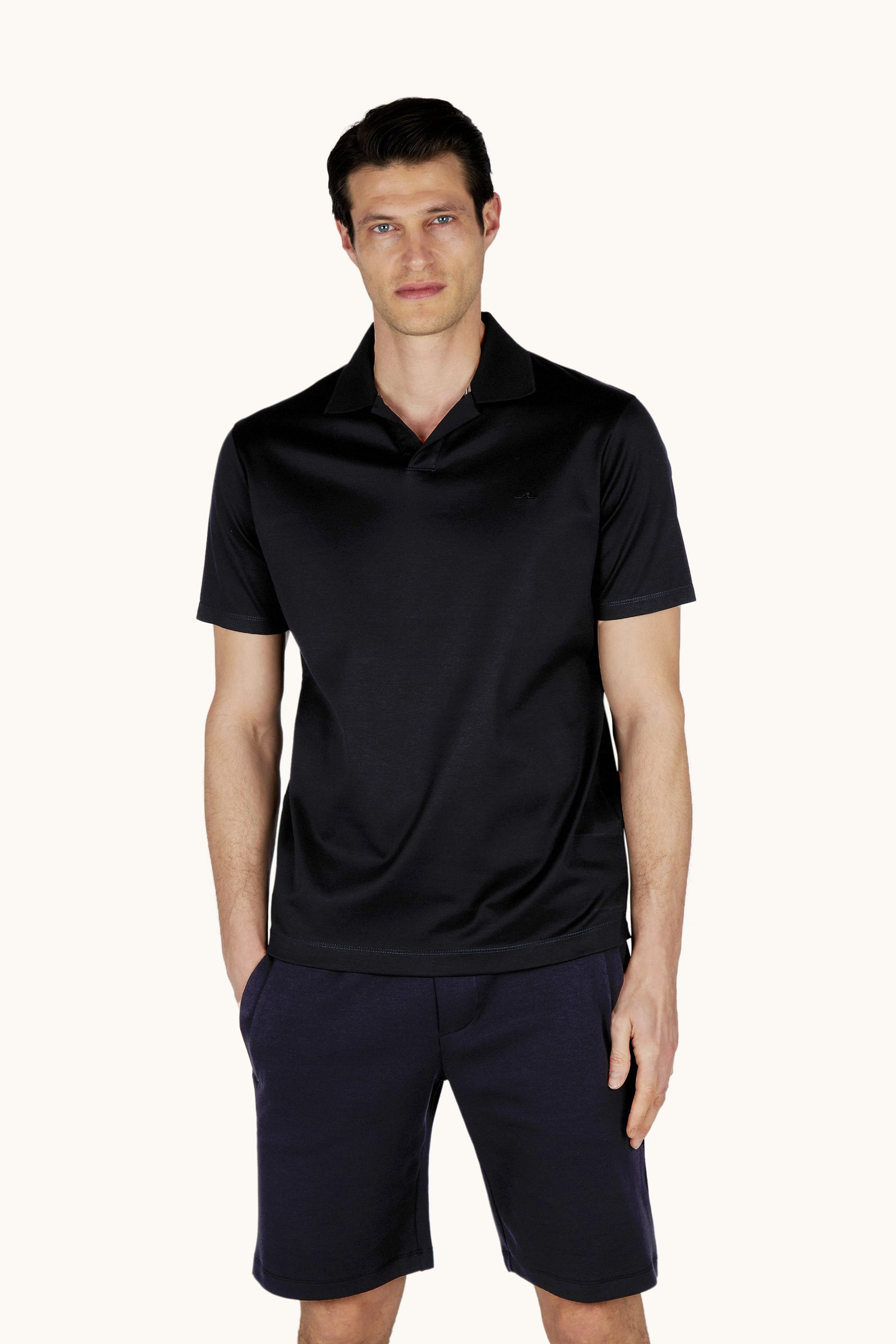 Open Collar Polo Shirt In Aqua Touch Cotton