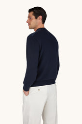 Crew Neck Sweater In Fresco Cotton With Linen Details