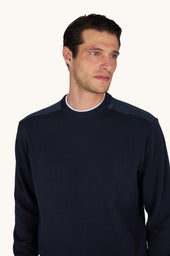 Crew Neck Sweater In Fresco Cotton With Linen Details