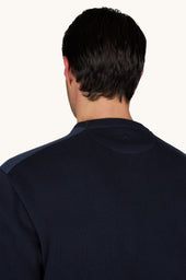 Crew Neck Sweater In Fresco Cotton With Linen Details