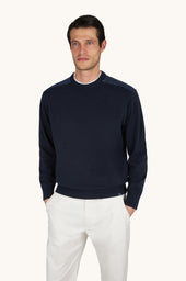 Crew‑neck sweater in Fresco cotton with linen details