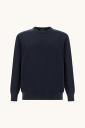 Crew Neck Sweater In Fresco Cotton With Linen Details