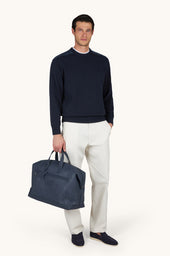 Crew Neck Sweater In Fresco Cotton With Linen Details