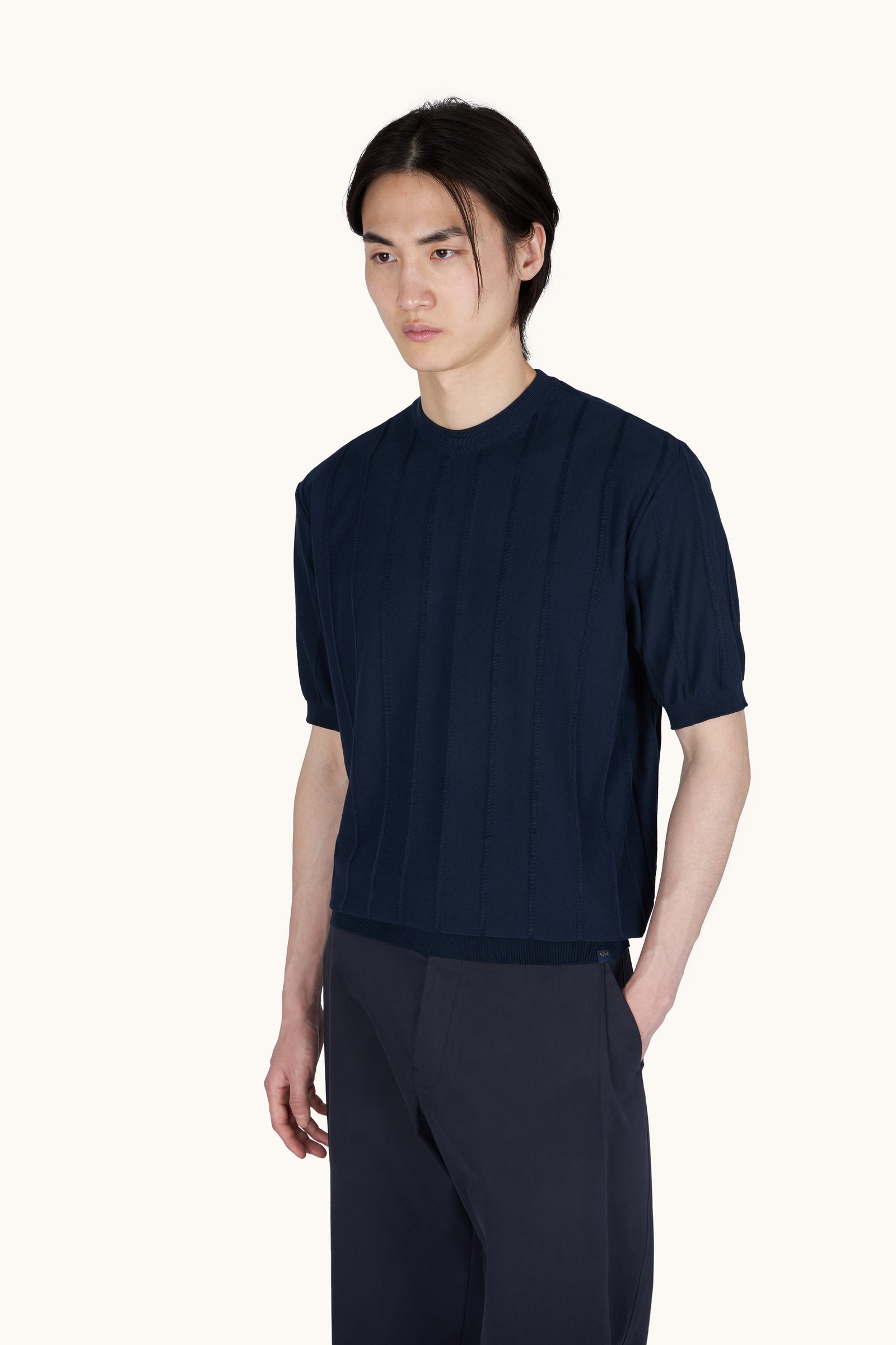 Crew Neck Sweater In Piuma Cotton With Linen Details