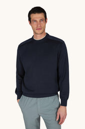 Crew‑neck sweater in silk and cotton with wool and silk details