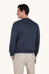 Crew Neck Sweater In Piuma Cotton With Technical Fabric Details