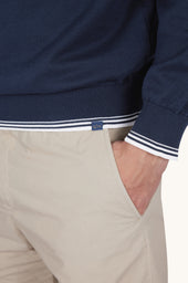 Crew Neck Sweater In Piuma Cotton With Technical Fabric Details